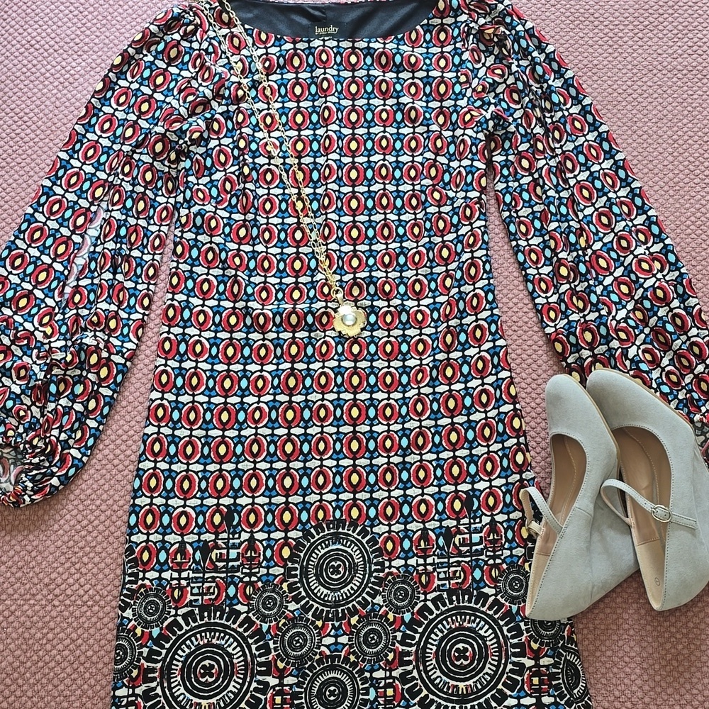 Laundry By Shelli Segal Colorful Geometric Pattern Dress